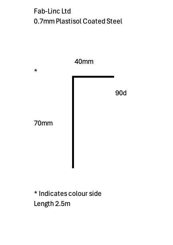 Flat Roof / Wall Flashing Trim 0.70mm, Black Plastisol 70mm x 40mm (2.5m)