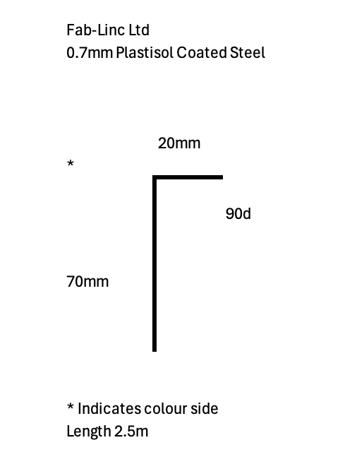 Flat Roof / Wall Flashing Trim 0.70mm, Black Plastisol 70mm x 20mm (2.5m)